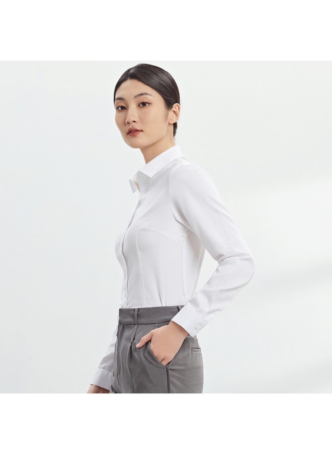 Fapai Women's Long Sleeve Shirt Four Seasons Business Cotton Shirt Slimming Solid Color Shirt - Image 4